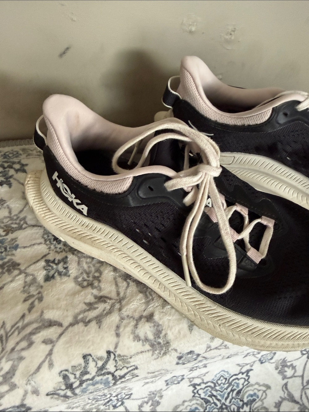 Hoka Women's Black with Light Pink Athletic Sneakers